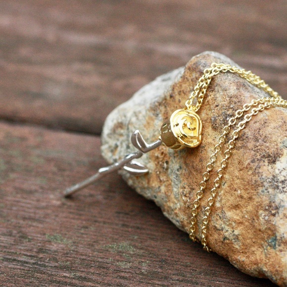 Romantic Two Tone Rose Flower Pendant Sterling Silver 925 , Flower Necklace - Picture 9 of 10